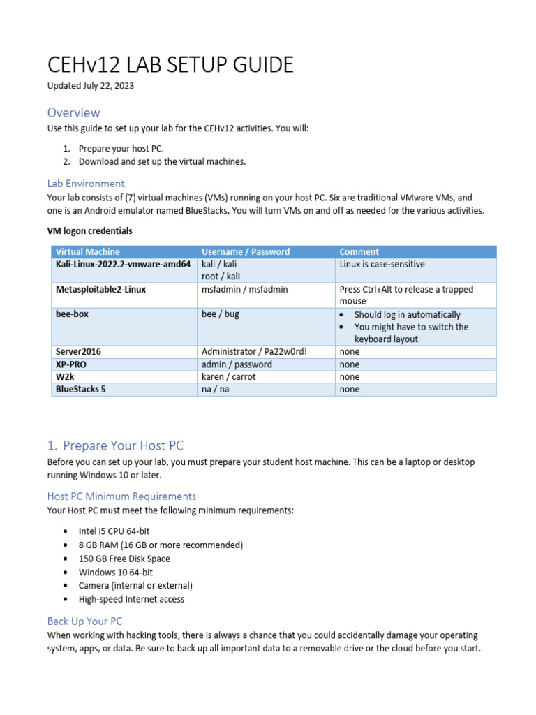 CEHv12 Lab Setup Instructions | PDF
