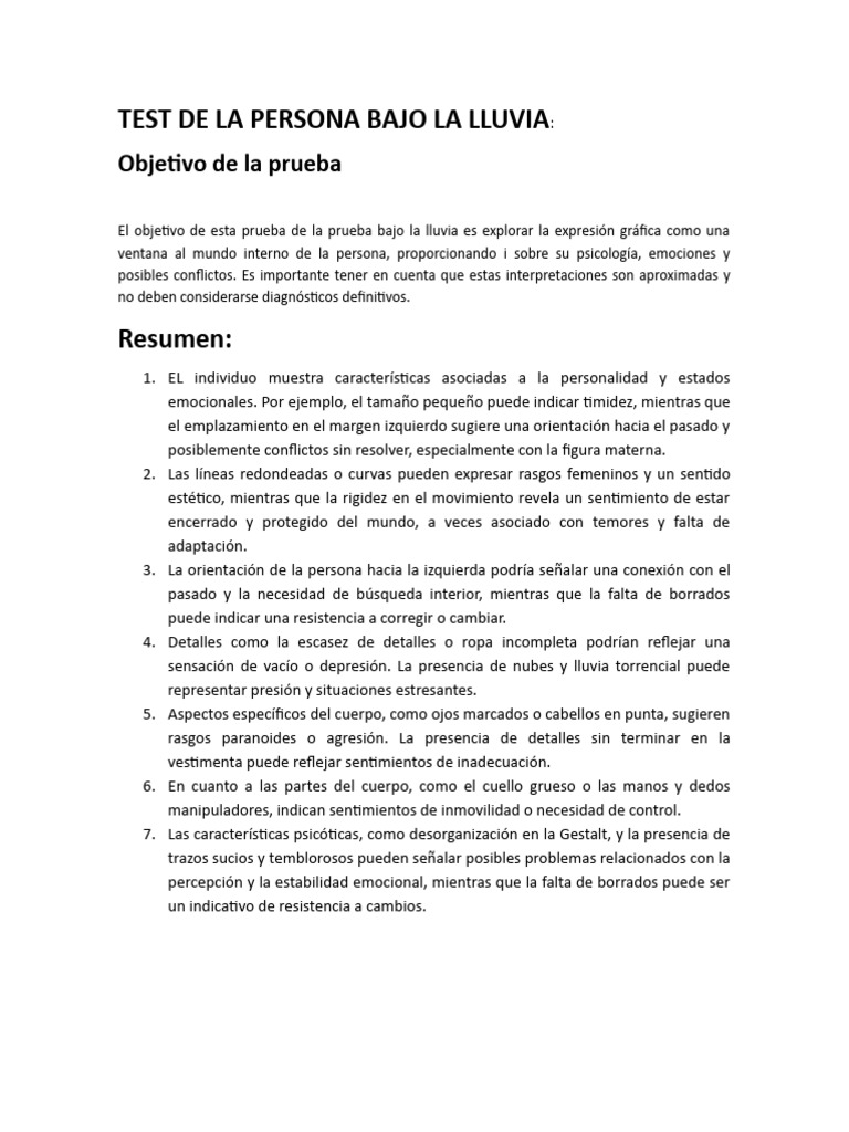 Test de La Persona Bajo La Lluvia | PDF | Las emociones | Trabajo Social