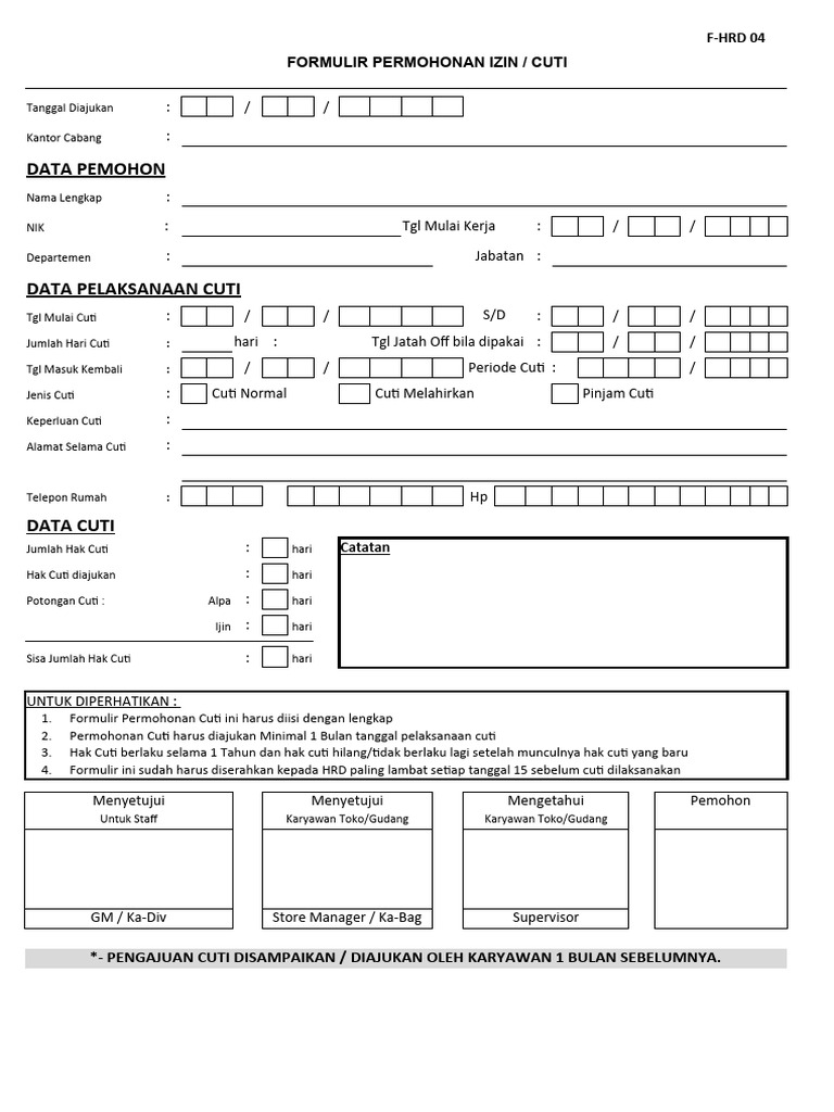 Formulir Permohonan Cuti Karyawan | PDF