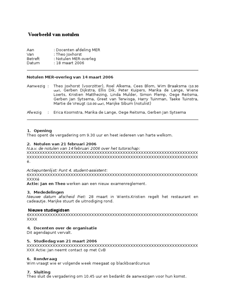 Voorbeeld Van Notulen