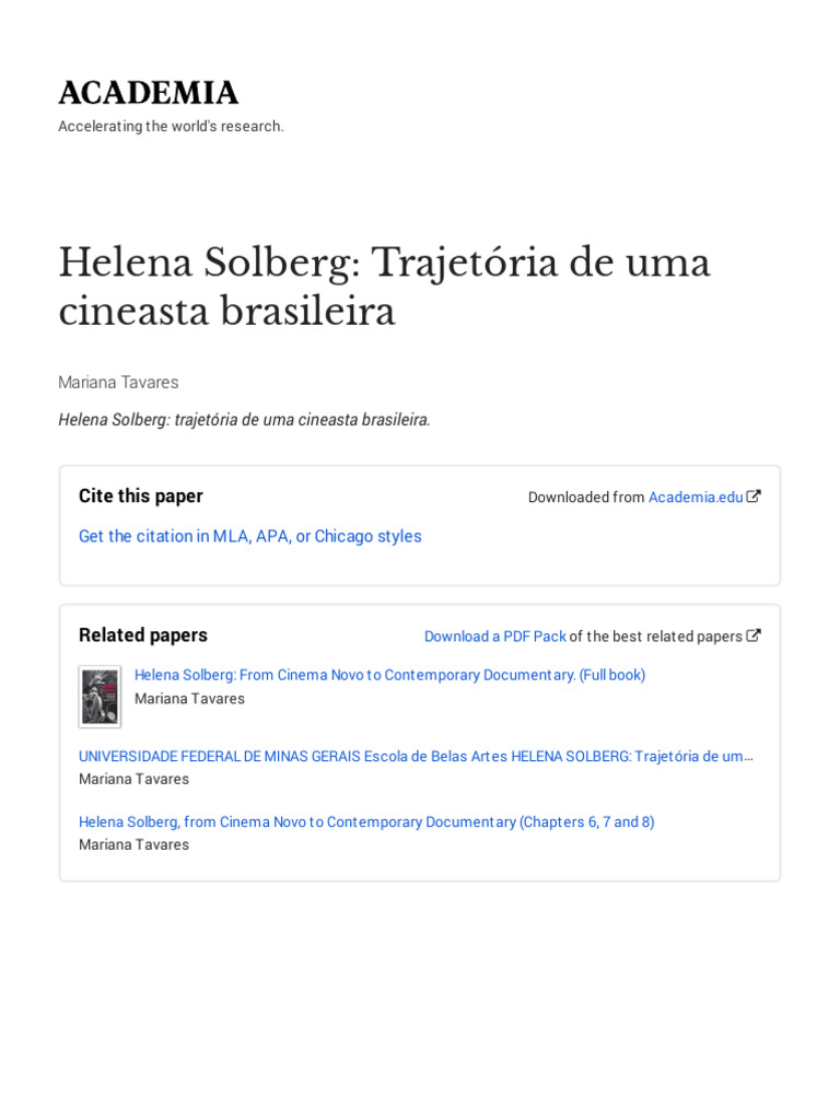 Helena Solberg Trajetoria de Uma Cineasta Brasileira.WithCoverPage