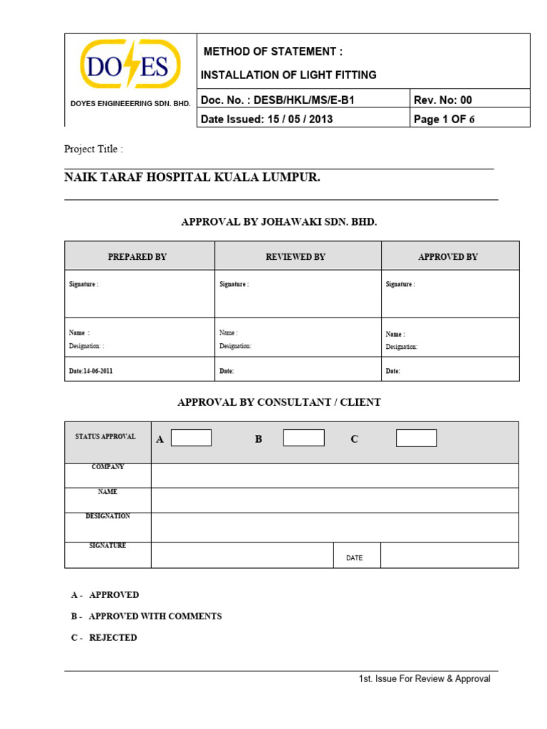 Light Fitting Installation Method Statement | PDF | Electrical ...