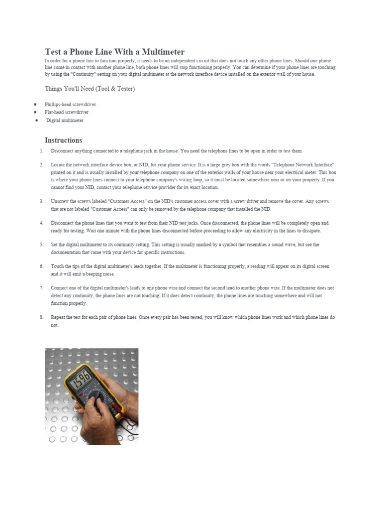 Method StatementTeast A Phone Line With A Multimeter PDF Telephone