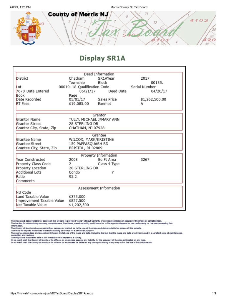 Morris County NJ Tax Board PDF