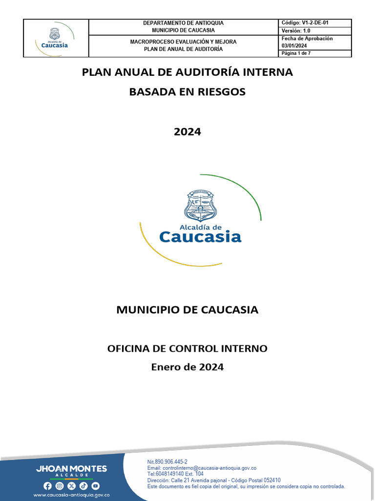 Plan Anual de Auditoría 2024 | PDF | Auditoría | Planificación