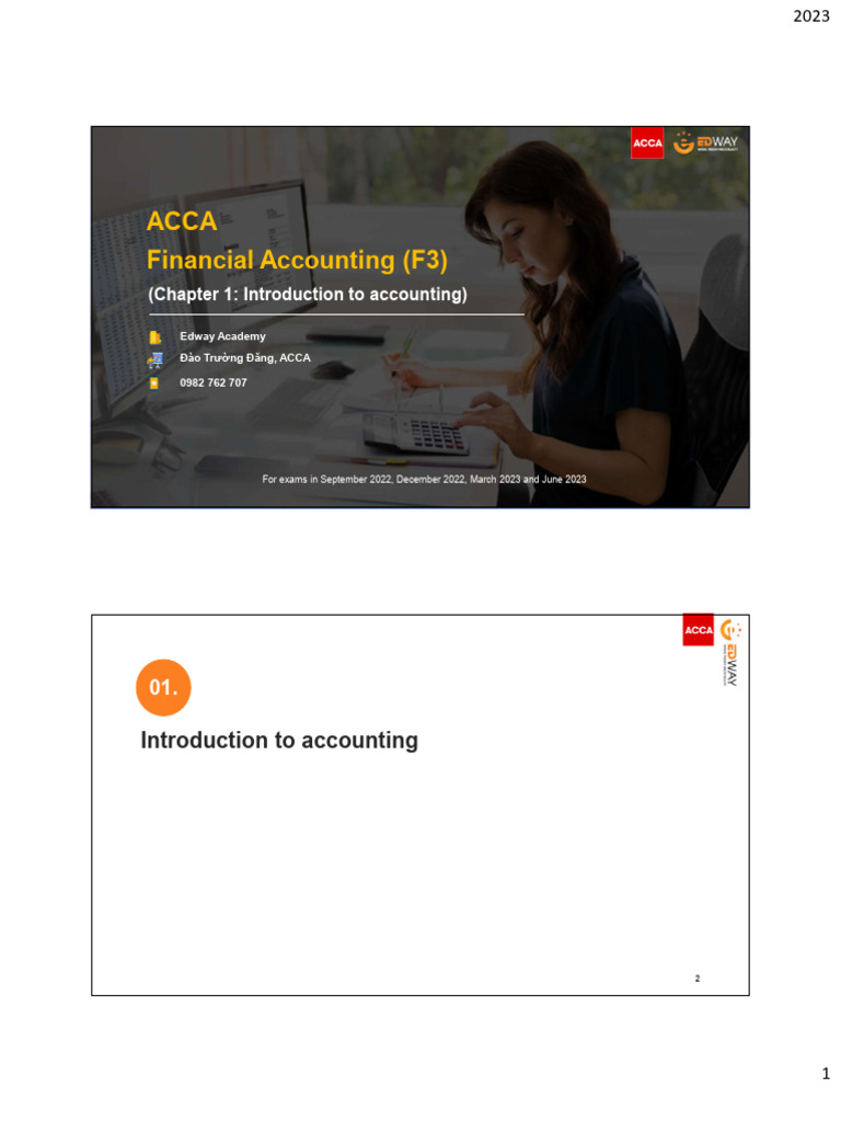 ACCA - FA (F3) - Chapter 1 - Introduction To Accounting (Used For ...