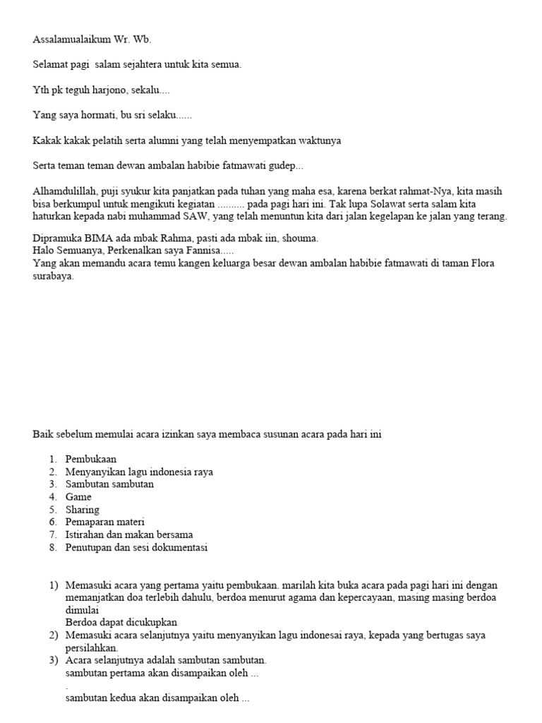 Susunan Acara Temu Kangen Keluarga | PDF