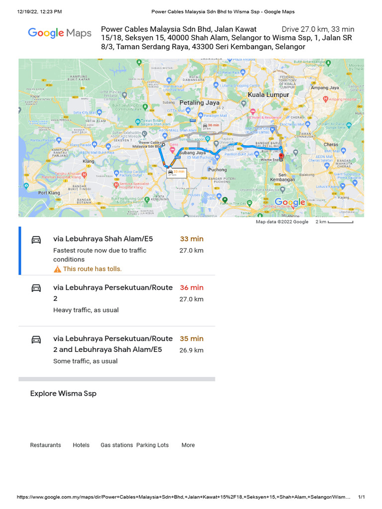 Power Cables Malaysia SDN BHD To Wisma SSP Google Maps PDF