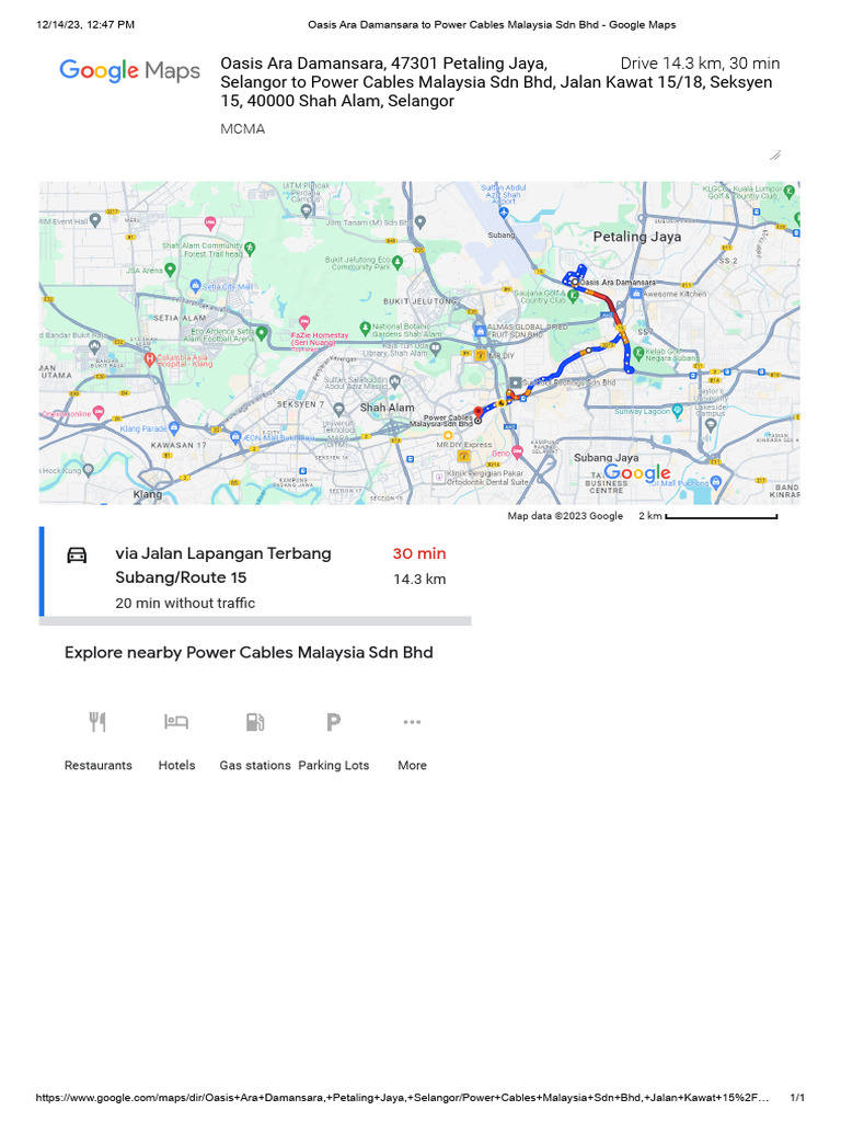 Oasis Ara Damansara To Power Cables Malaysia SDN BHD Google Maps PDF