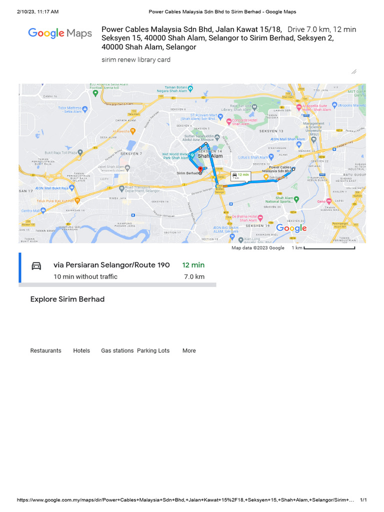 Power Cables Malaysia SDN BHD To Sirim Berhad Google Maps PDF
