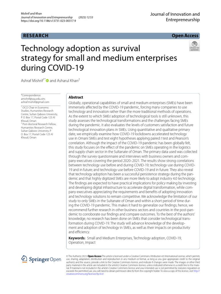 Technology Adoption As Survival Strategy For Small and Medium ...