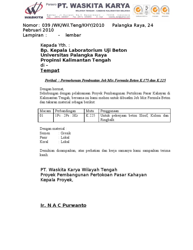 Contoh Surat Permohonan Premix