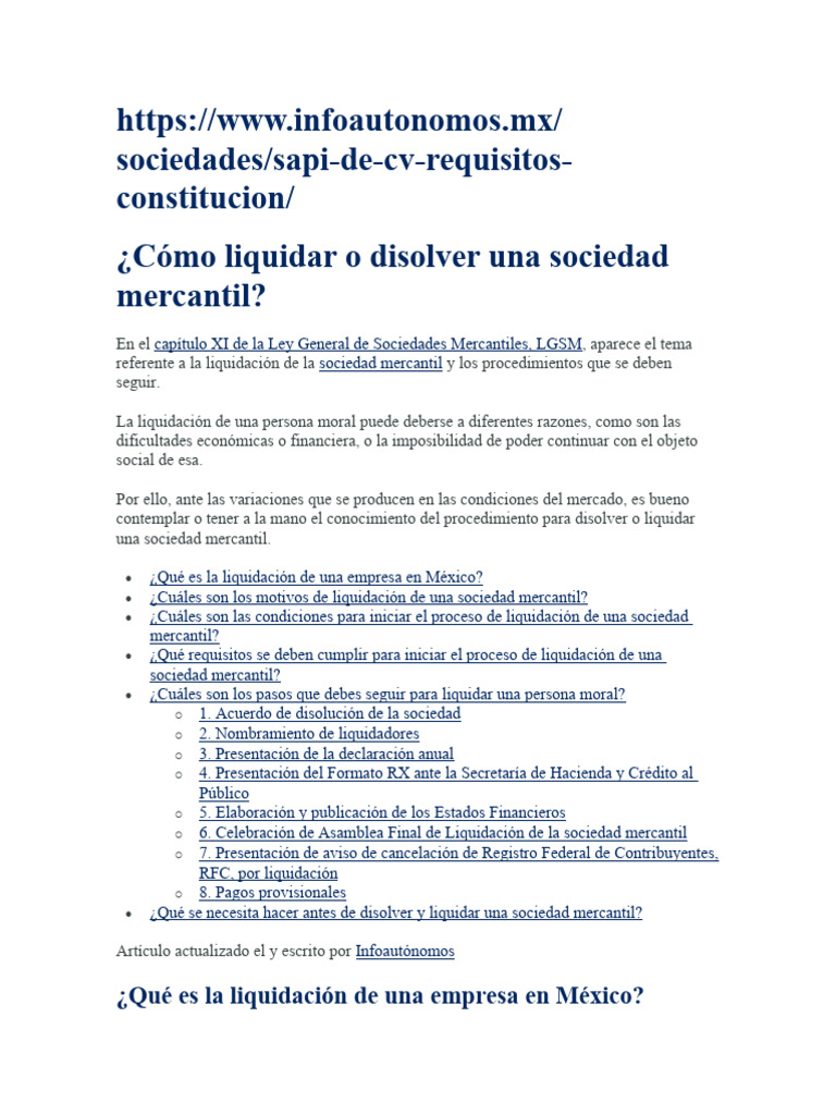 Liquidacion De Sociedades Pdf