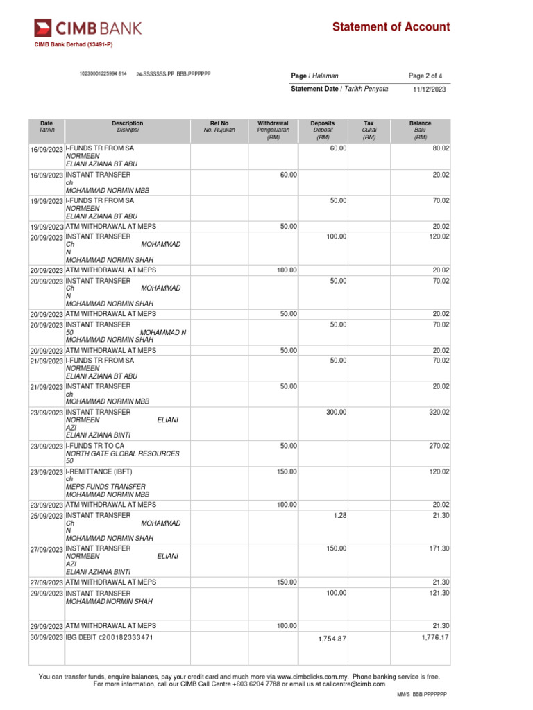 CIMB Bank Statement Overview | PDF | Debit Card | Credit Card