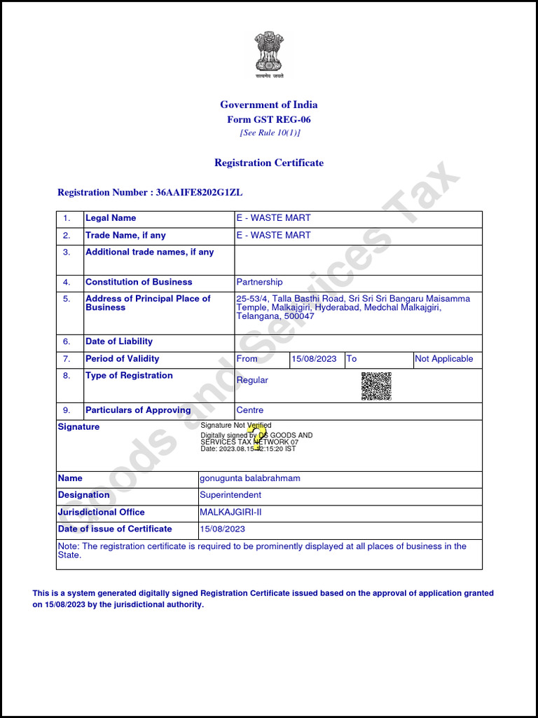 HYD GST CERTIFICATE E WASTE MART PDF