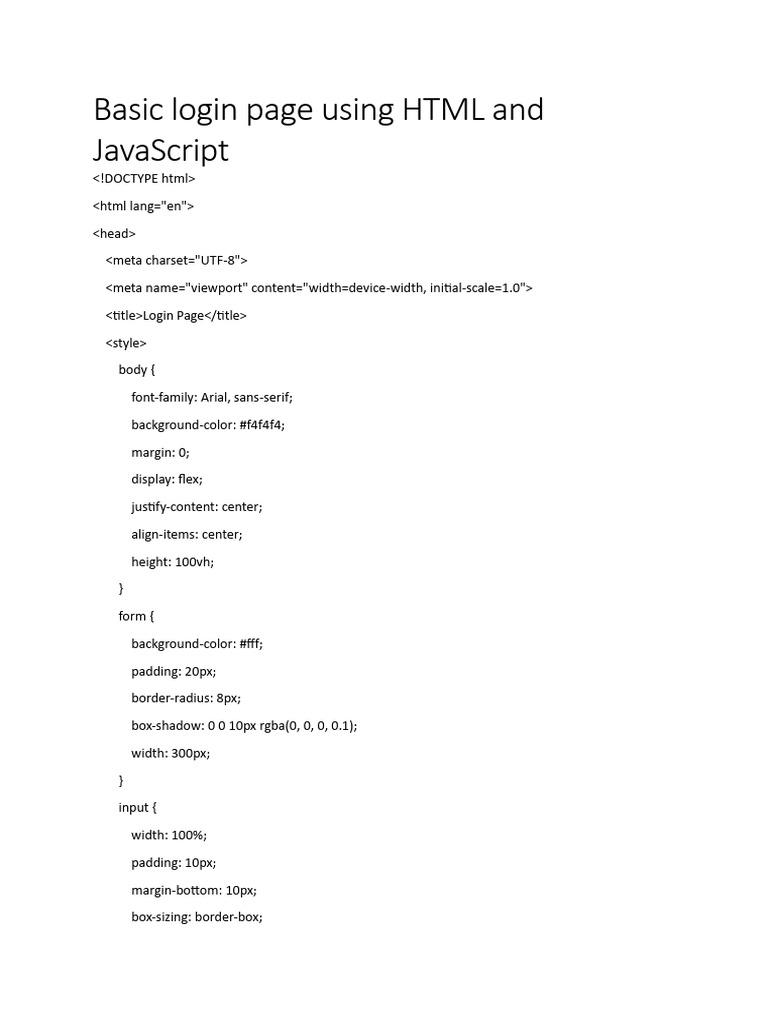 Basic login page using HTML and JavaScript | PDF