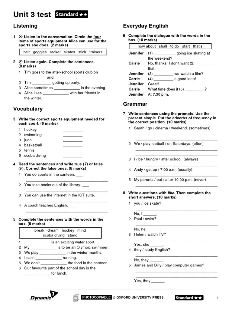Unit 3 Sports and School Test | PDF | Language Arts & Discipline