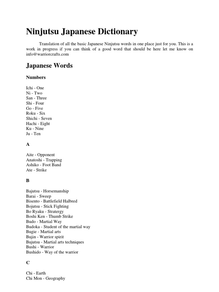 Japanese Dictionary PDF Jujutsu Ninja
