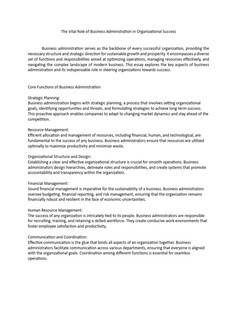 Role of Business Administration in Success | PDF