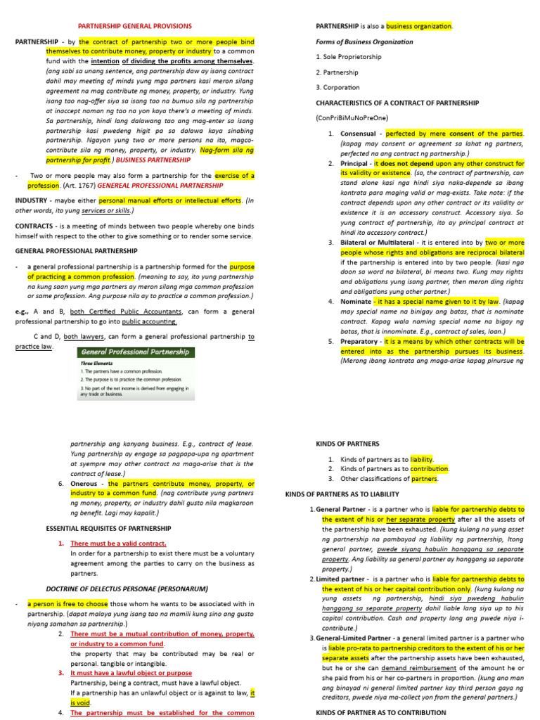 Fresh Look at Partnership General Provisions Explained Pdf Business
