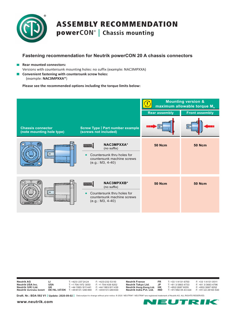 Assembly Recommendation of powerCON Chassis Connector | PDF