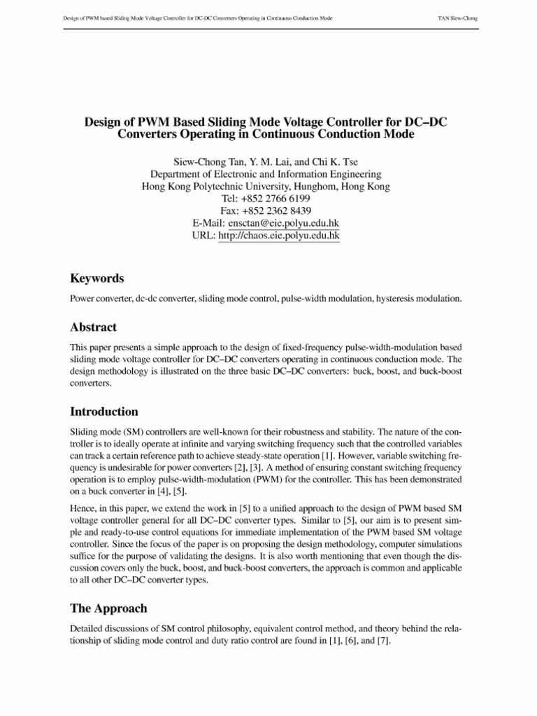 Design of PWM Based Sliding Mode Voltage Controller For DC DC ...