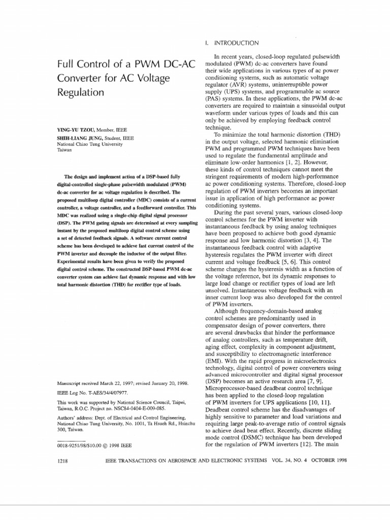 Full Control of A PWM DC AC Converter For AC Voltage Regulation | PDF ...