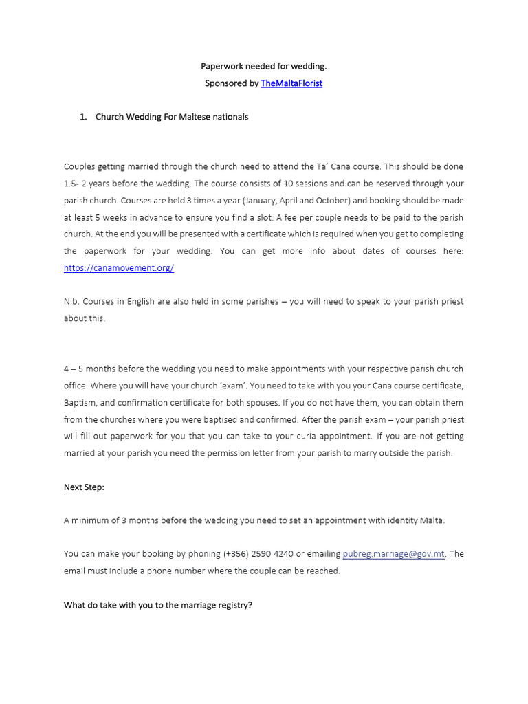 Paperwork Needed For Wedding | PDF | Marriage | Wedding