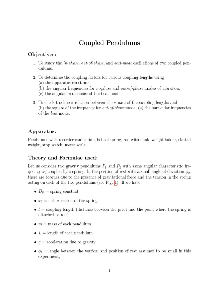Coupled Pendulum Manual Pdf Normal Mode Pendulum