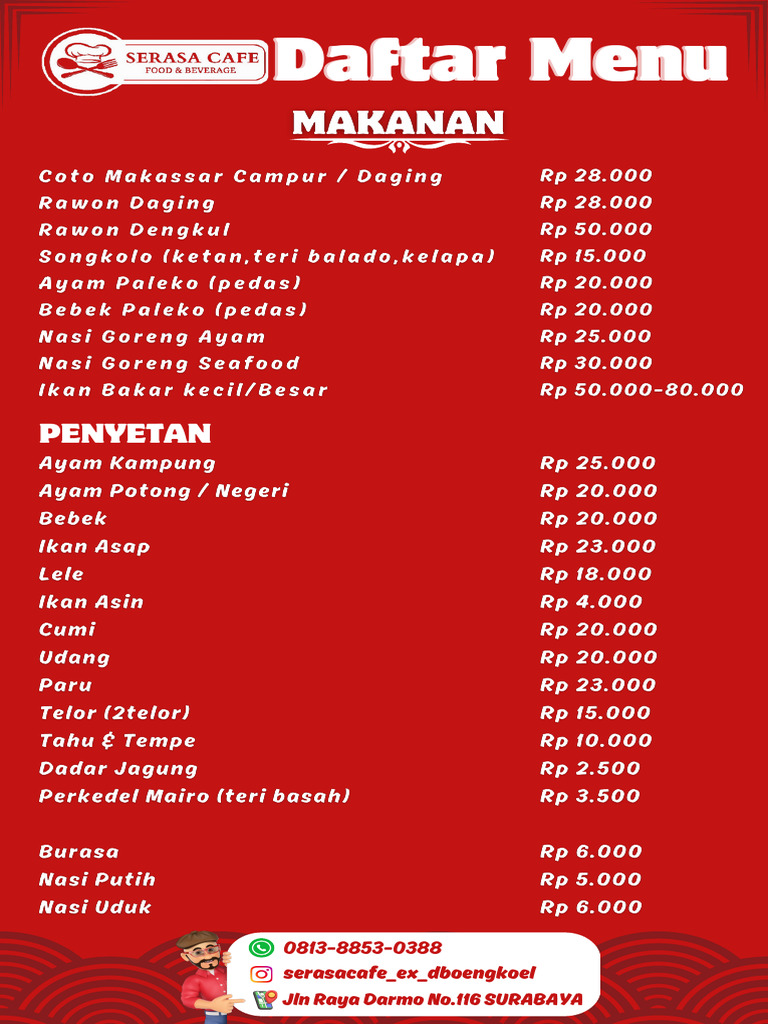 Menu Serasa Cafe Surabaya | PDF