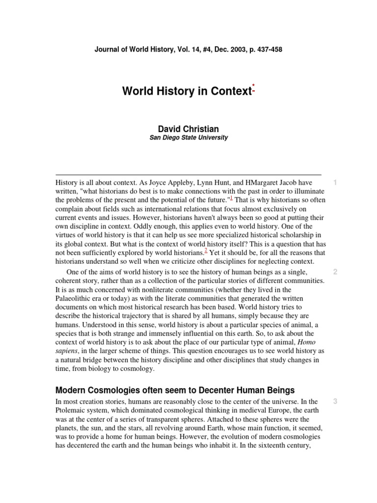 Journal of World History, Vol | Download Free PDF | Human | Universe