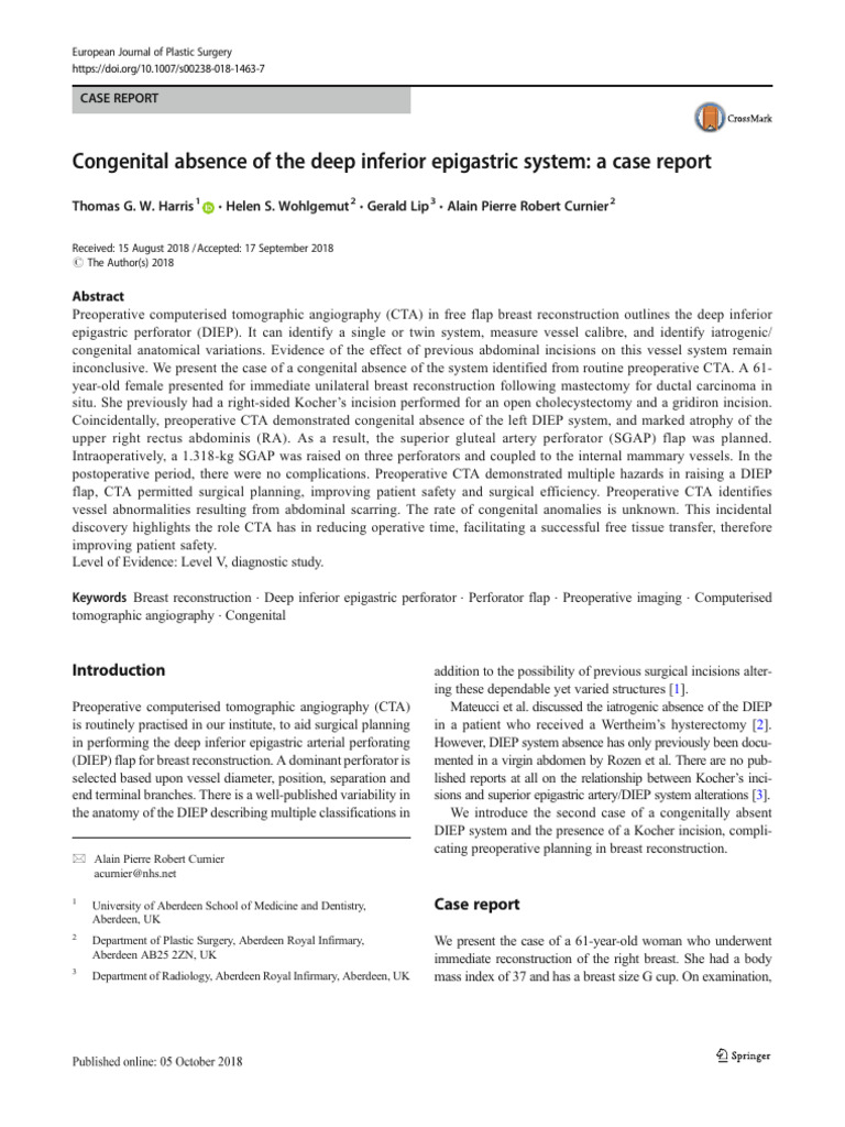 Congenital Absence of DIEP System | PDF | Surgery | Diseases And Disorders
