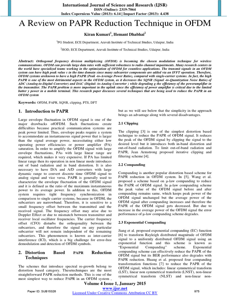 A Review On PAPR Reduction Technique in OFDM | PDF | Orthogonal ...