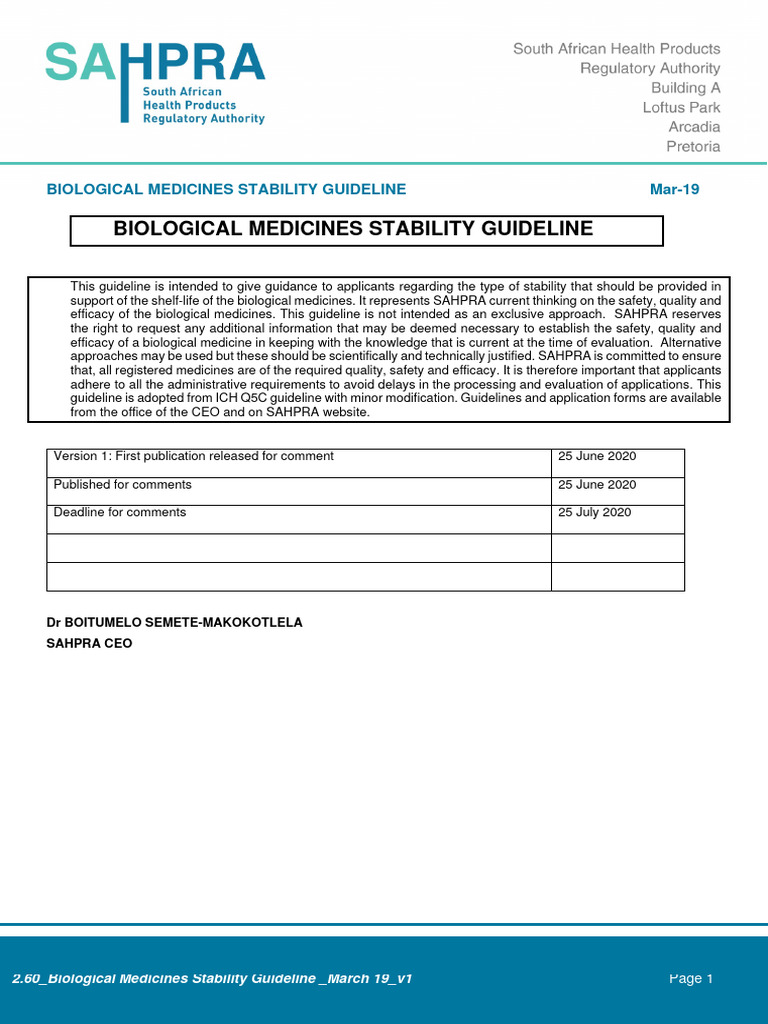 SAHPRA Biological Medicines Stability Guide | PDF | Pharmaceutical ...