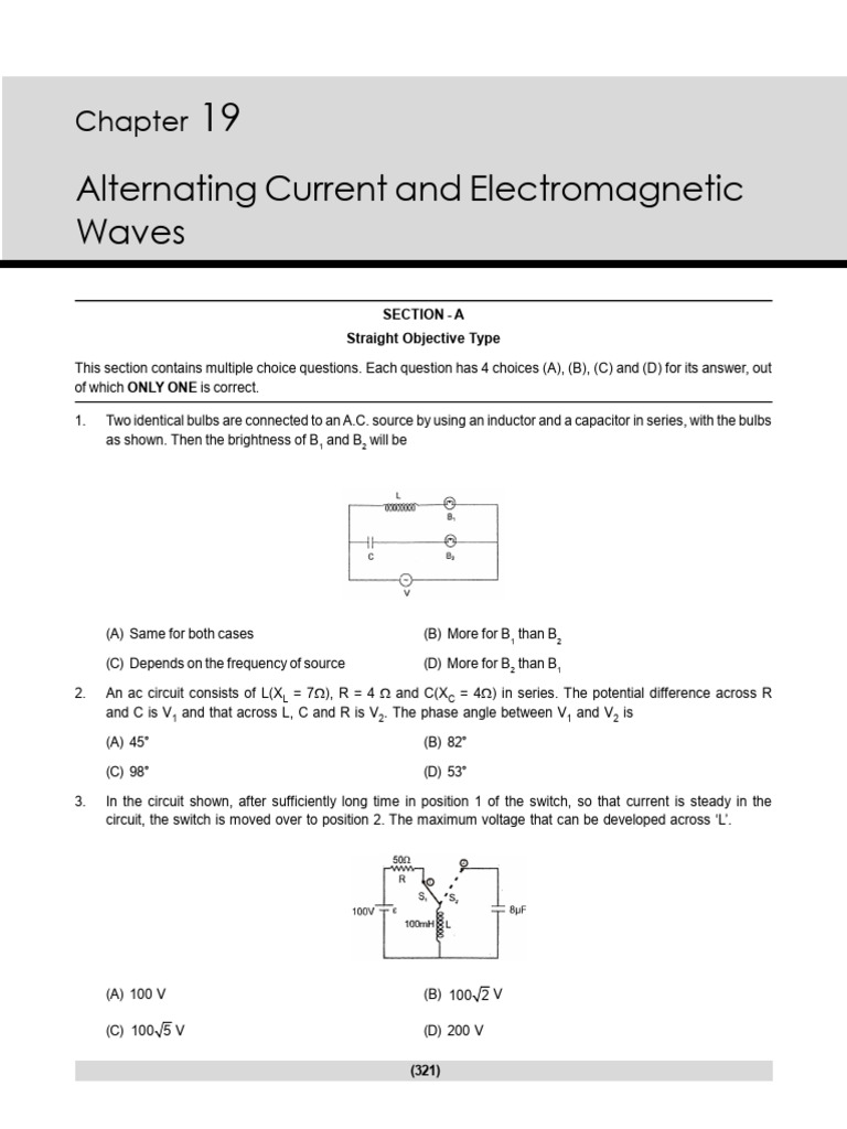 JEE Advanced AC Circuit Questions | PDF | Alternating Current | Inductor