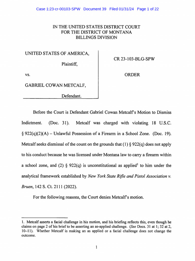Federal Judge Finds Gun Free School Zone Act Constitutional PDF
