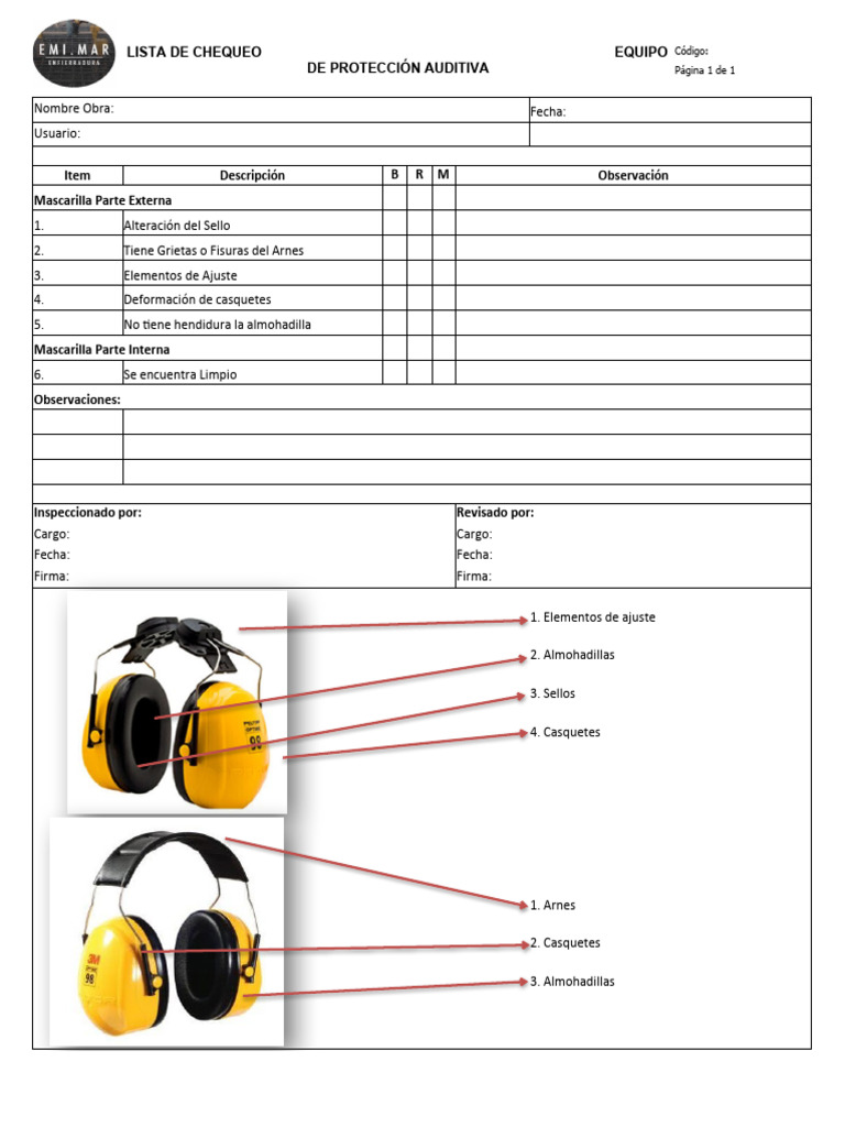 07.-RG-26.1 Lista Chequeo Equipo de Proteccion Auditiva Rev. 01 | PDF