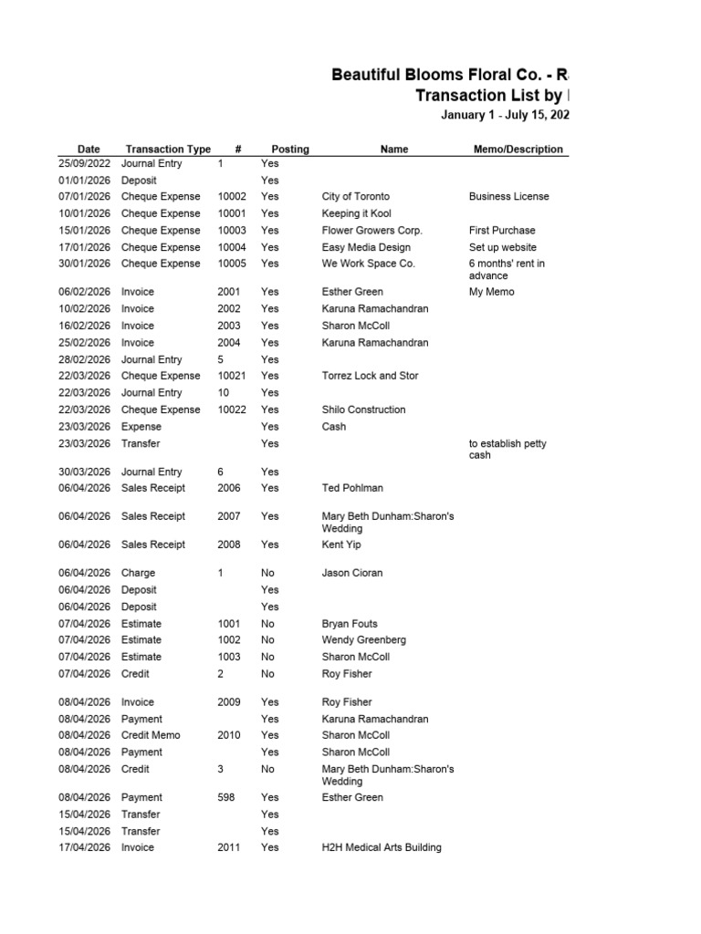 Floral Co. Transaction History 2026 | PDF | Cheque | Expense