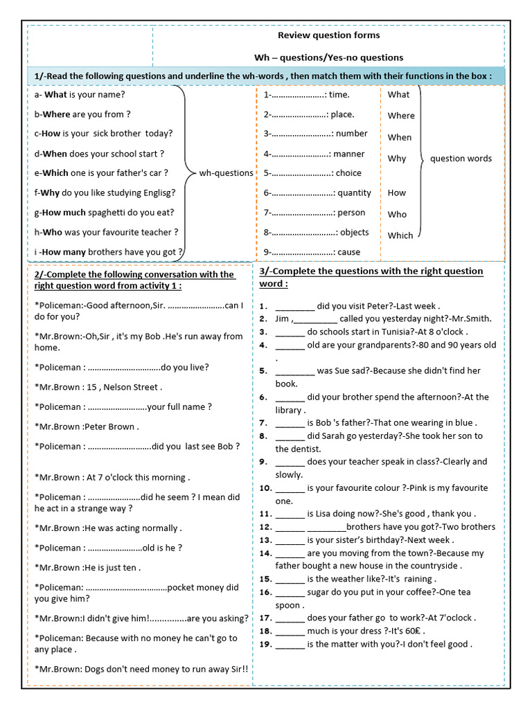 Cours 8eme Annee De Base Anglais Question Formation Pdf