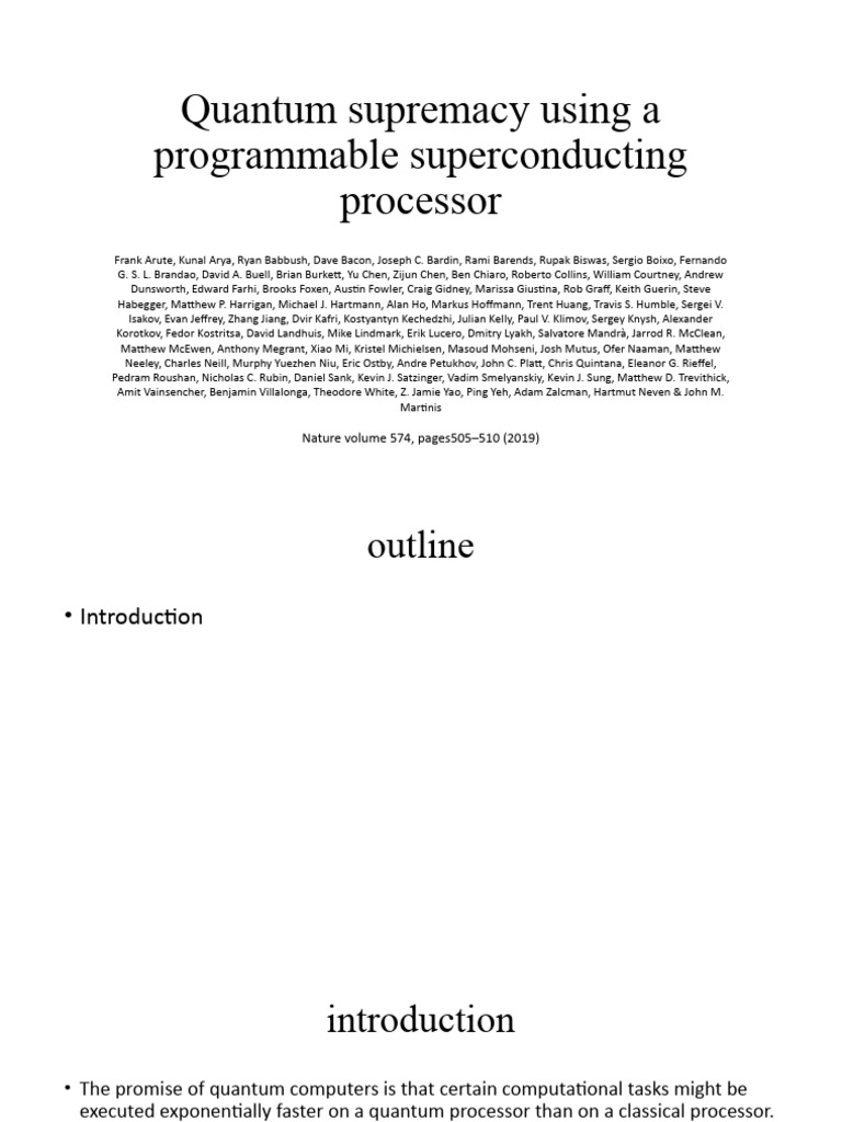 Quantum Supremacy Using A Programmable Superconducting Processor | PDF