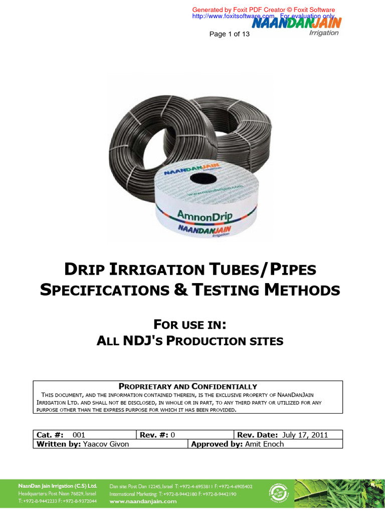 Drip Irrigation Tube Specs & Testing | PDF | Home & Garden | Computers