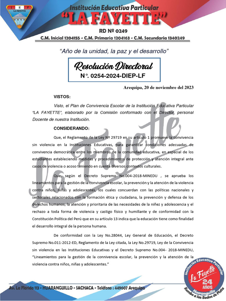 Plan de Convivencia Escolar 2024 | PDF | Violencia | Policía