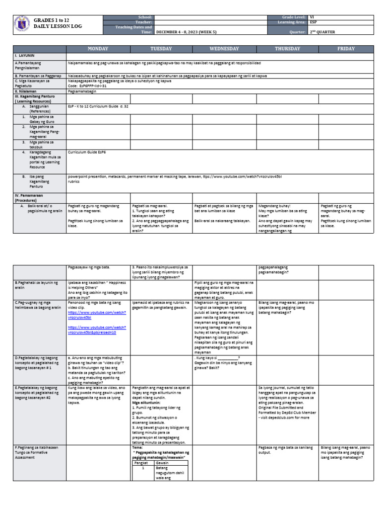DLL - Esp 6 - Q2 - W5 | PDF