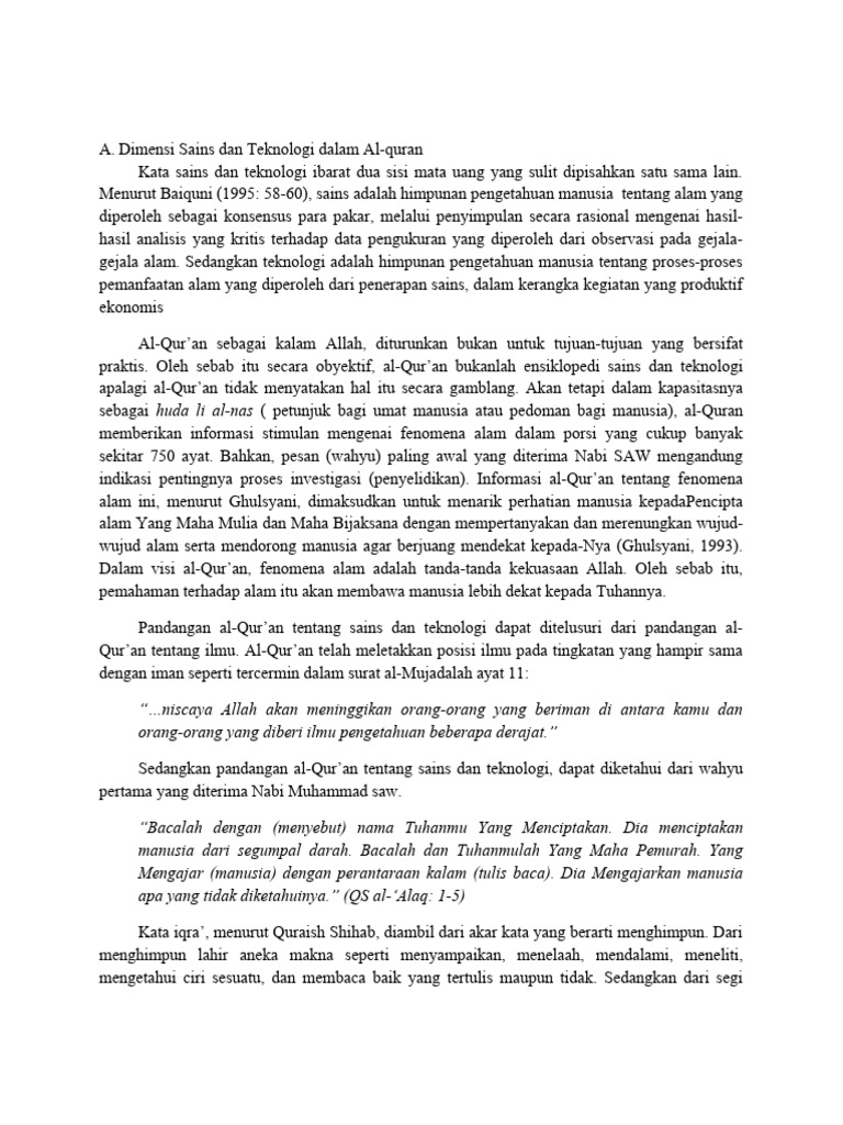 Dimensi Sains Dan Teknologi Dalam Al Quran Pdf