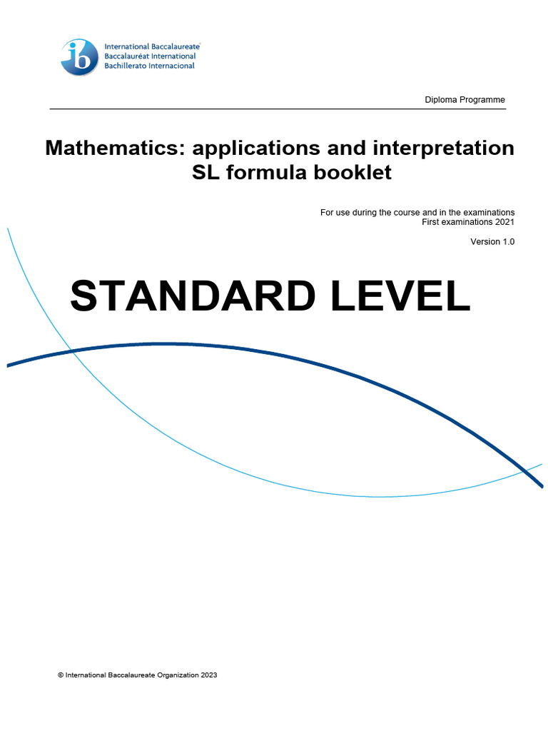 IB Math AI SL Formula Booklet | PDF