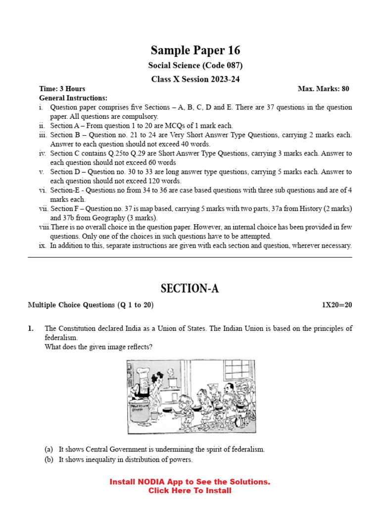 CBSE Class 10 Social Science Sample Paper | PDF