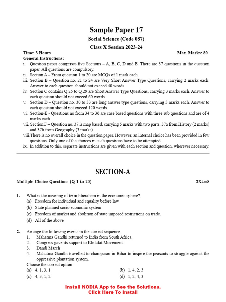 SS Sample Paper 17 Unsolved | PDF | Globalization | Economies