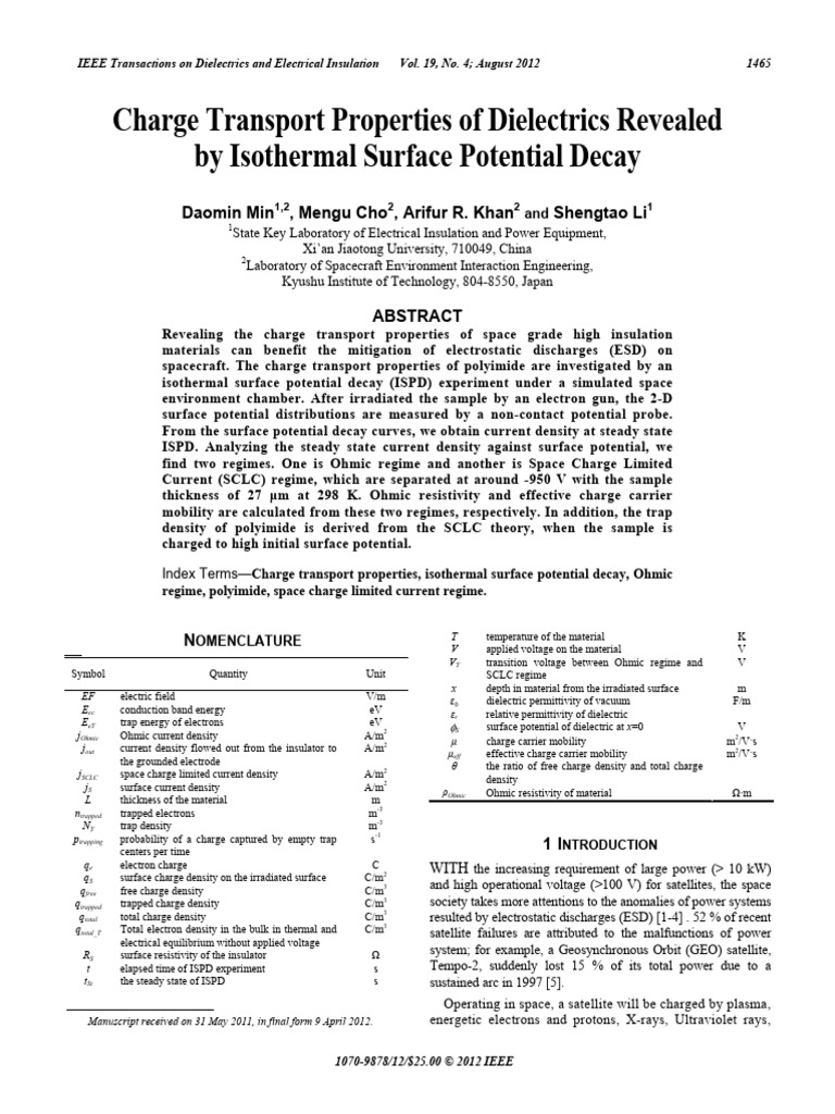 Charge Transport Properties of Dielectri | PDF | Electrical Resistivity ...