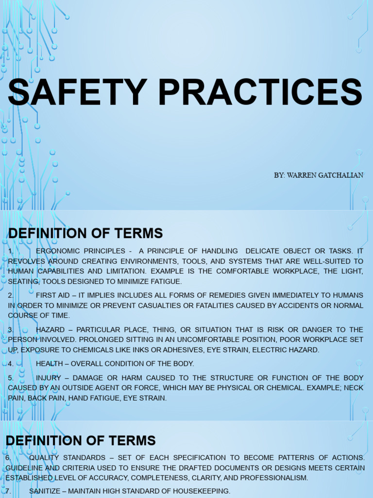 Defining Workplace Safety Practices | PDF | Occupational Safety And ...