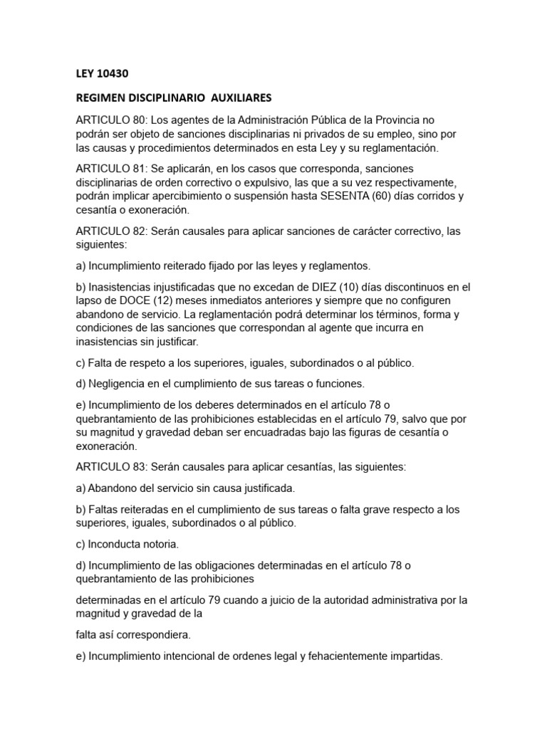 Régimen Disciplinario Ley 10430 | PDF | Estatuto de limitaciones ...
